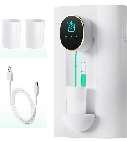 Automatic Mouthwash Dispenser 18.26 oz Touchless Mouthwash Dispenser for Bathroom 2 Magnetic Cup USB Rechargeable and 3 Dispensing Levels with Led Screen Wall-Mounted or Countertop